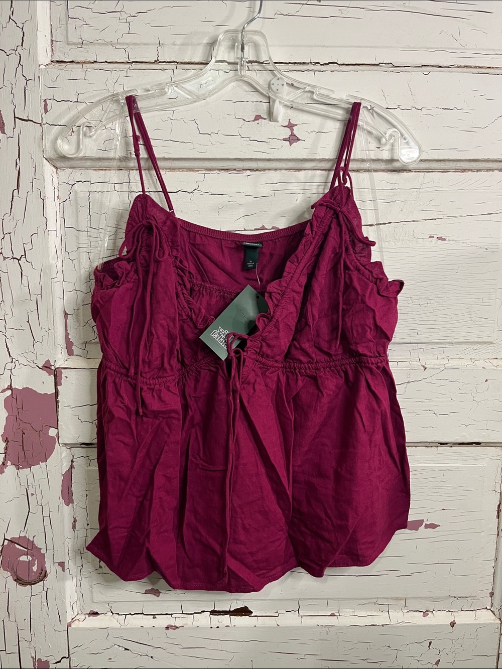 NWT Wild Fable Magenta Ruffled Spaghetti Strap Cami IN XL Rayon/Linen Blend